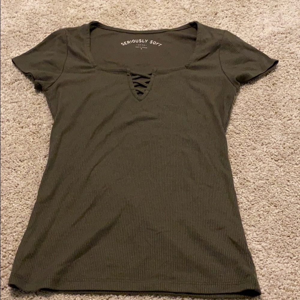 green v neck cross top